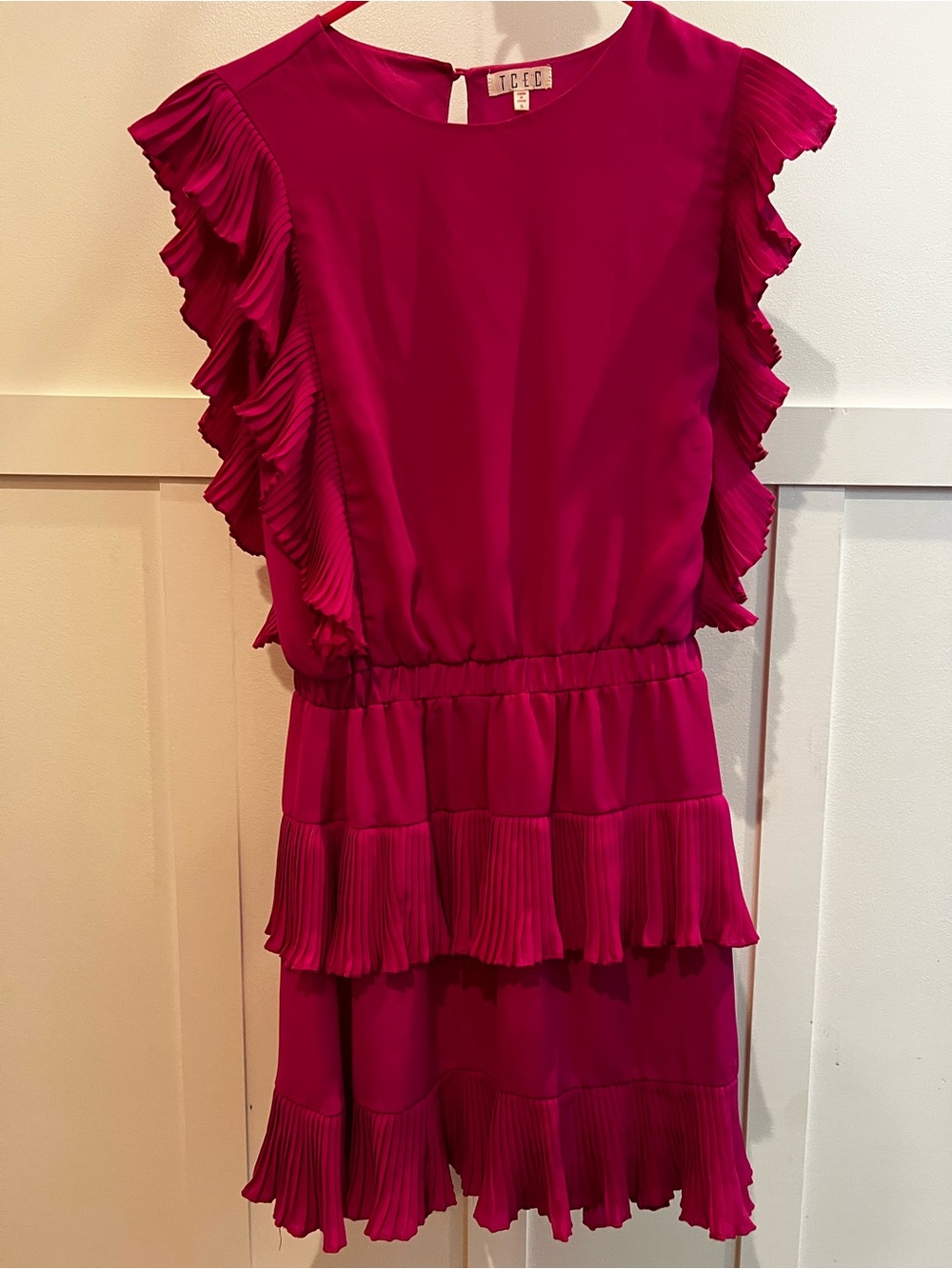 TCEC Fuchsia Pleated Ruffle Mini Dress